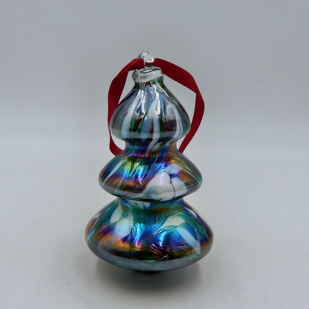 Zorza Polish Hand Blown Christmas Tree Art Glass Iridescent Ornament Splatter